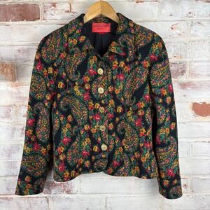 EMANUEL UNGARO PARALLELE Paris Cropped Jacket Cinched Paisley Floral Vintage 10
